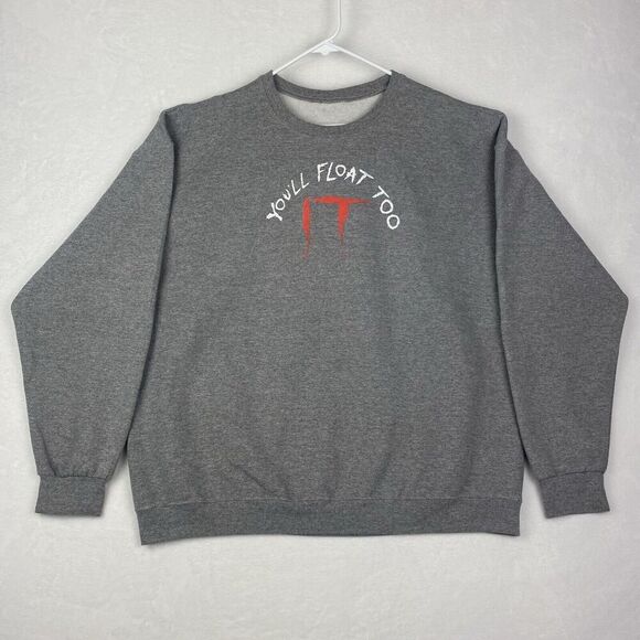 IT Pennywise Horror Movie Graphic Sweater Mens Extra Large Gray Sweatshirt - Picture 2 of 7